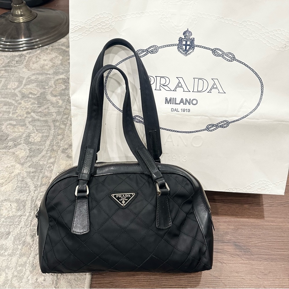 💯 Authentic Prada Vintage Quilted Tessuto Purse houlder Bowling Bag Rare y2k